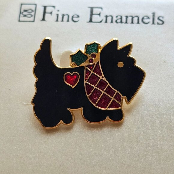 Scottie Terrier Dog Brooch Pin Fine Enamels Glossy Black Fish Enterprises - Picture 5 of 11